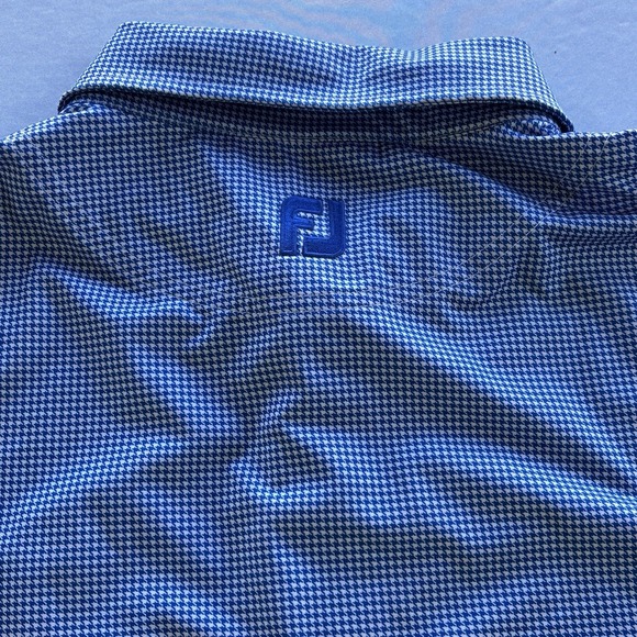 FootJoy‎ Blue Houndstooth Golf Polo Shirt XL Quail Hollow Club Embroidered Logo - Picture 6 of 11